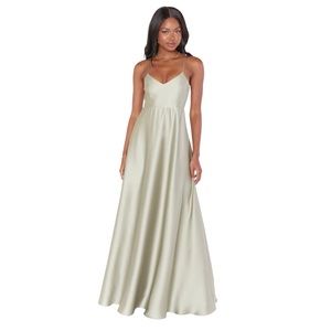 SHOW ME YOUR MUMU Faith V Neck Maxi Dress In Moss Green Luxe Satin